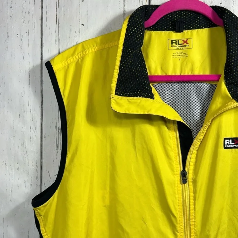 Polo Sport RLX Vest Mens Yellow Zip Up Cycling Lightweight Packable Golf Pockets